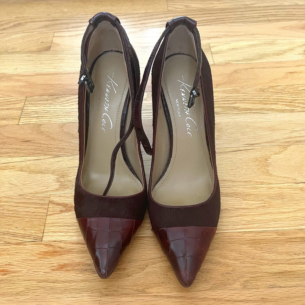 Kenneth Cole New York Purple Eggplant Leather High Heels Size 6